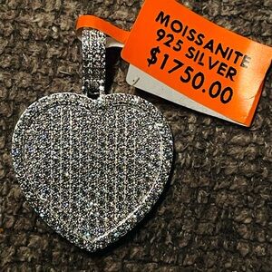 Heart-Shaped Moissanite Pavé Pendant - Silver Sparkle